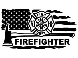 Distressed Flag Logo Fire Fighter Background Axe Font Firefighter 1a Black
