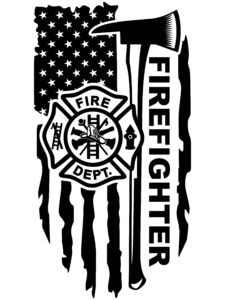 Distressed Flag Logo Fire Fighter Background Axe Font Firefighter 1b Black
